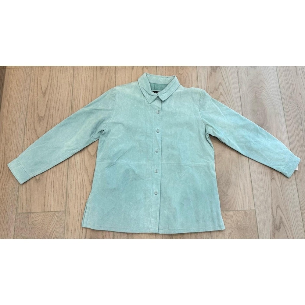 Vintage Dialogue Mint Green‎ Suede Leather Shirt Jacket Shacket XL Y2K